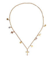 Gold Tone Brass Chain Religious Cross Pendant Necklace