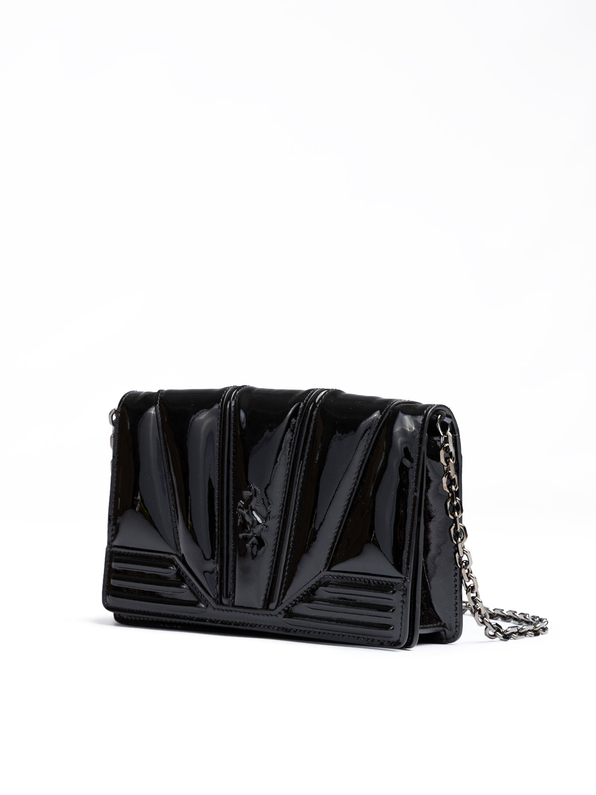Black GT patent leather bag with chain